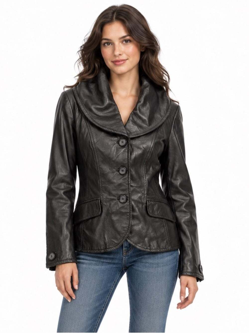 Danier Atelier Black Leather Blazer Jacket M Tailored Shawl Collar Made Canada